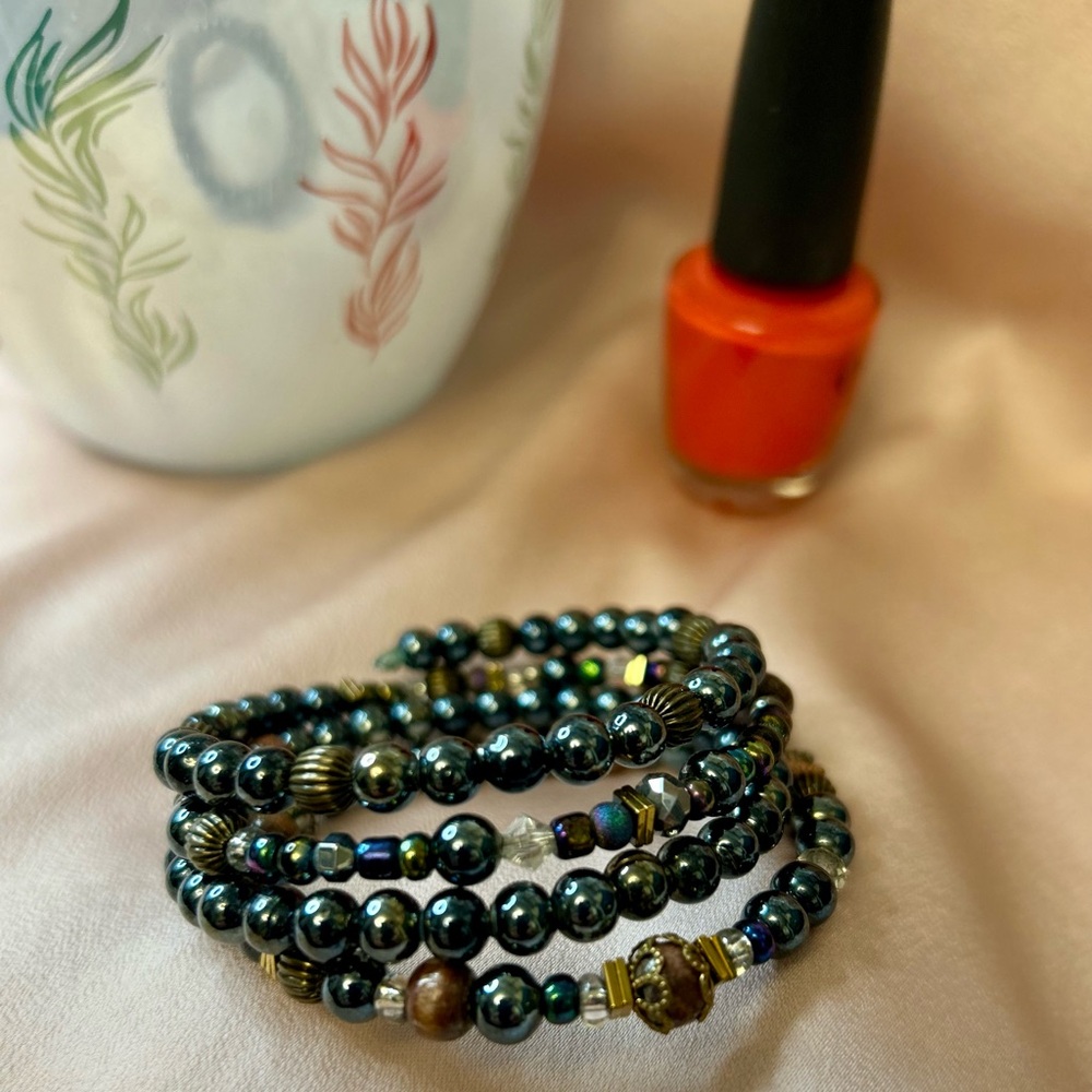 Iridescent Hematite Wrap Bracelet - Multi-Dark Sheen